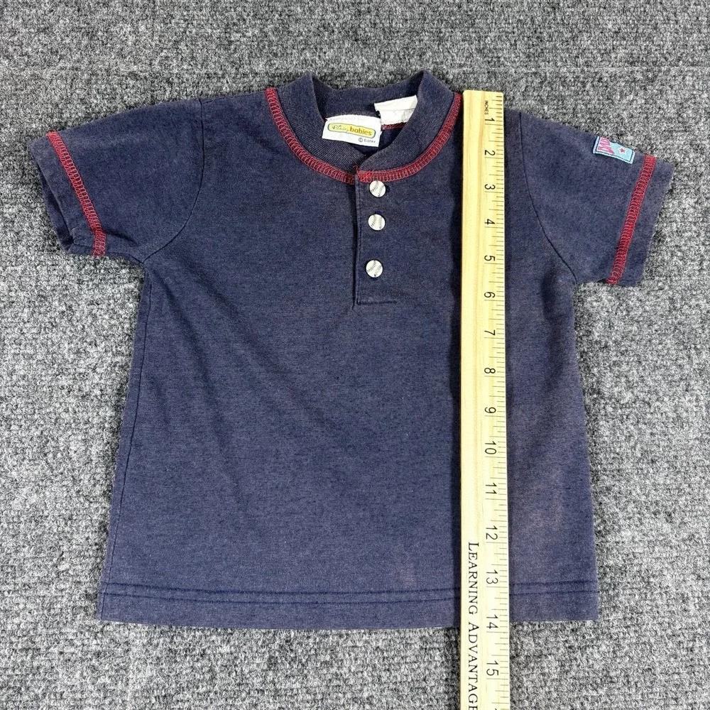 Vintage Y2K Disney Baby Shirt Boys 18M Blue Baseball Tee Baseball Buttons Faded‎